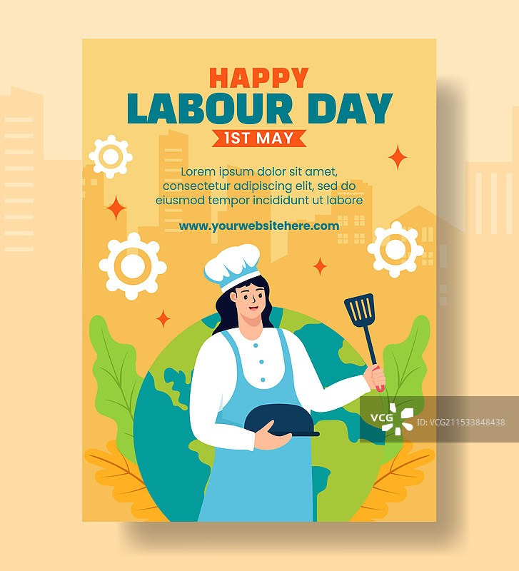 劳动节垂直海报平面卡通手绘图片素材