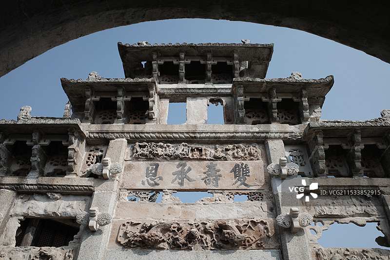 安徽省黄山市许村的双寿承恩坊图片素材