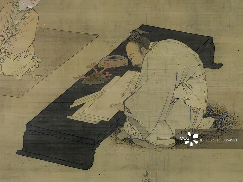 中国古代绘画，明代，杜堇，伏生授经图图片素材