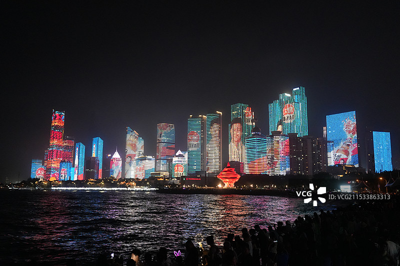 青岛夜景五四广场图片素材