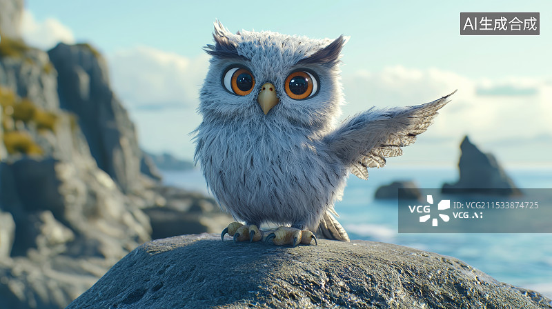 【AI数字艺术】小猫头鹰站在岩石上图片素材