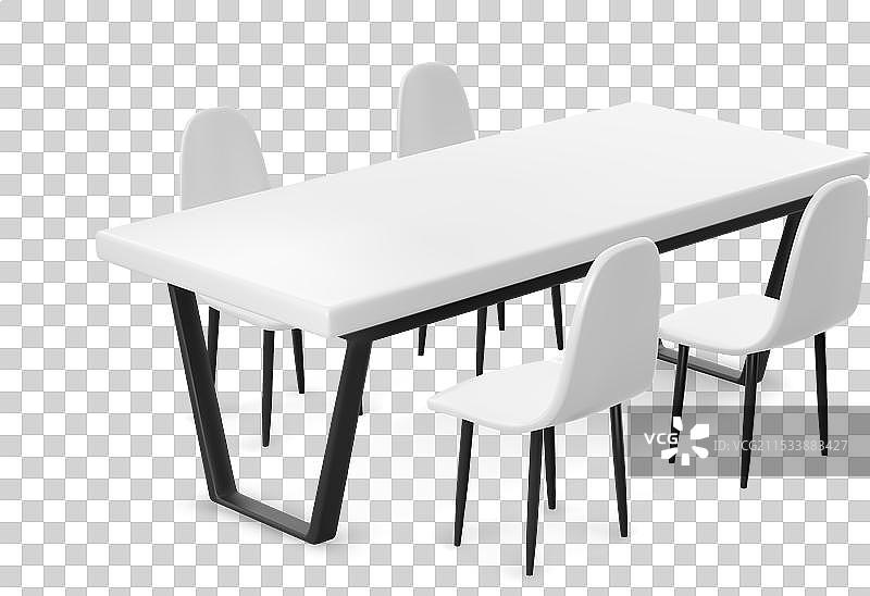 白色3D桌子和椅子，背景独立展示图片素材