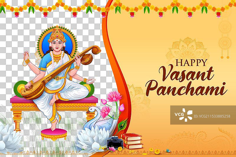 智慧女神萨拉斯瓦蒂为春季节庆祝活动图片素材