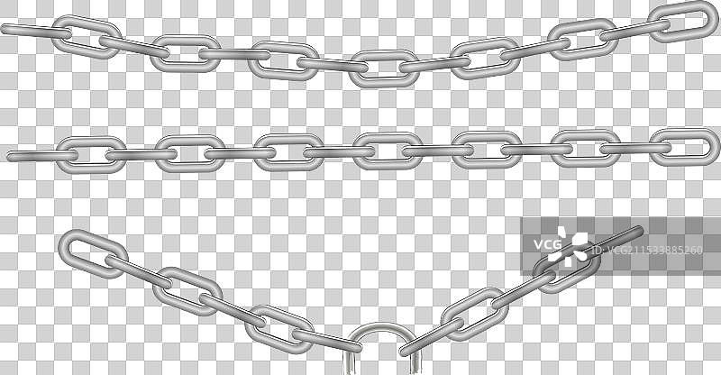 免费的金属链条，带有孔或断裂的钢铬图片素材