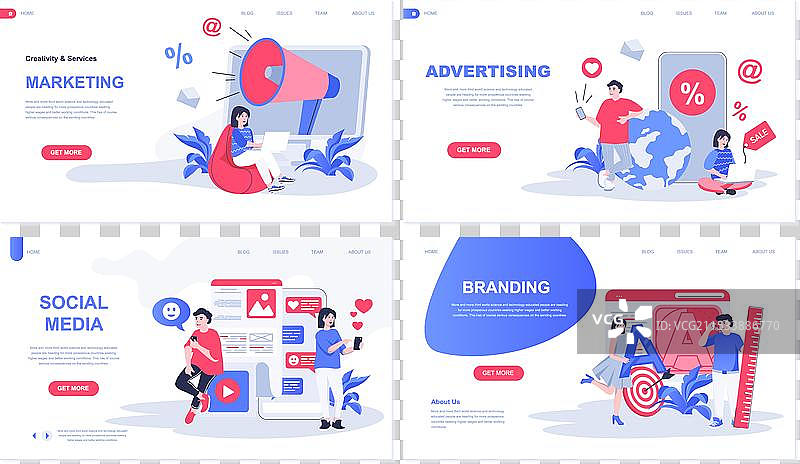 社交媒体和营销网页概念用于着陆页图片素材