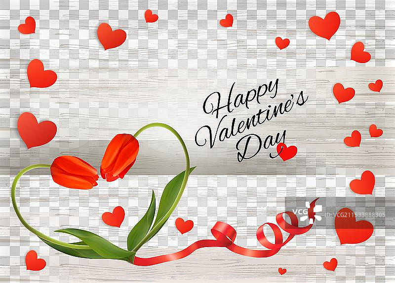 红色心形丝带和纸质心形装饰在一个图片素材