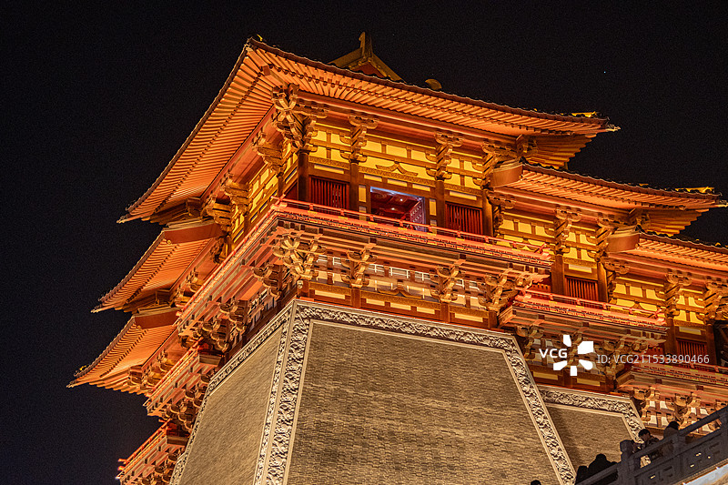 隋唐洛阳城遗址仿古建筑应天门夜景图片素材