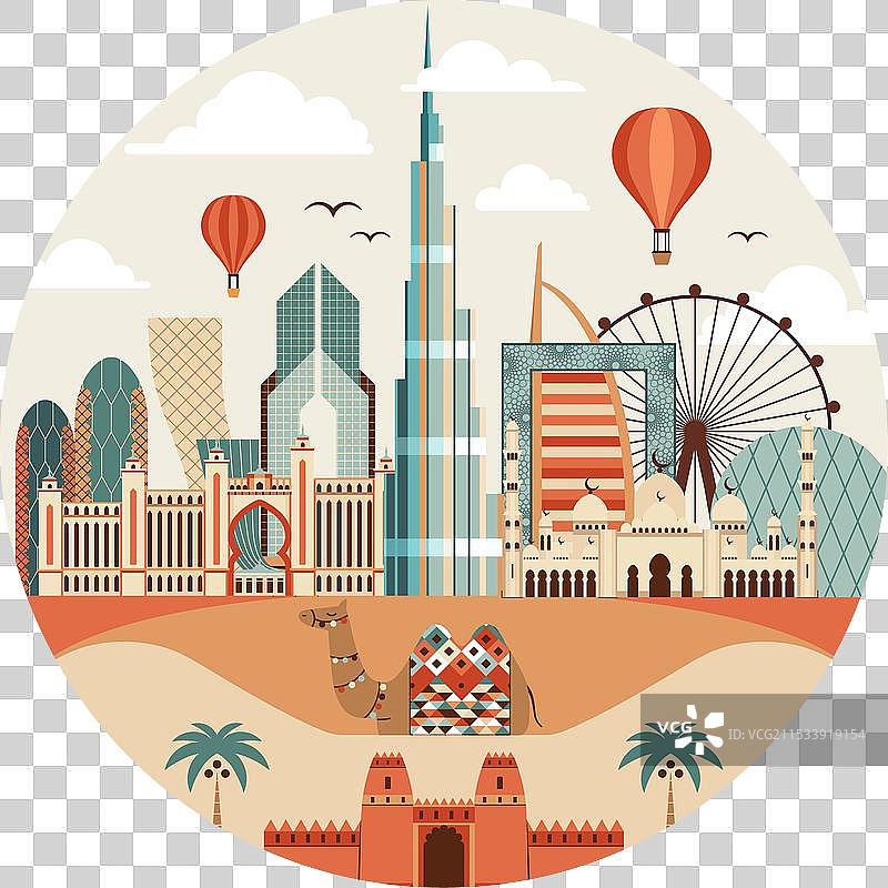 阿联酋地标和骆驼的旅行阿联酋印刷品图片素材