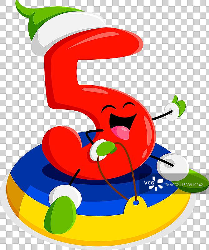 卡通数学数字五在雪山上飞速滑下图片素材