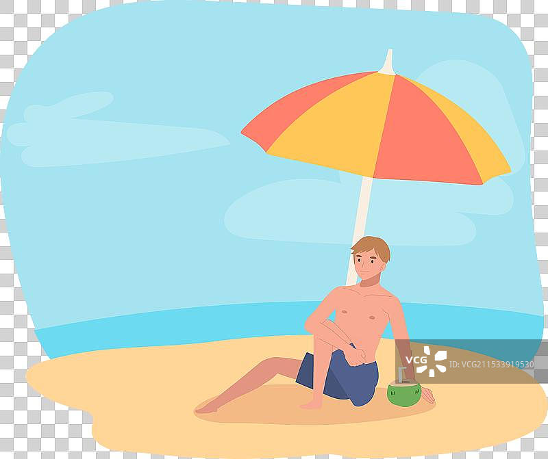 夏季假期概念，海滩日光浴的男人图片素材