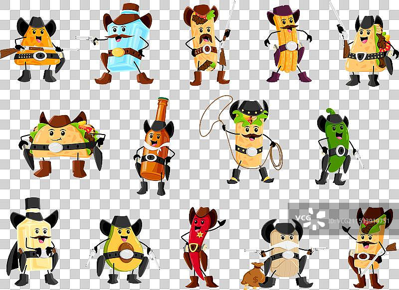 卡通牛仔与德克萨斯墨西哥风味美食角色图片素材