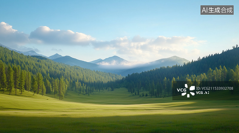 【AI数字艺术】山峦叠翠的宁静谷地图片素材