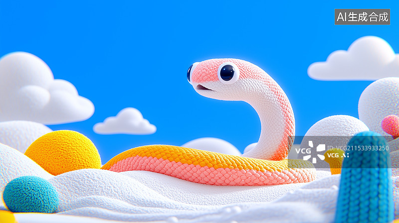 【AI数字艺术】3D羊毛毡风格卡通系列蛇图片素材