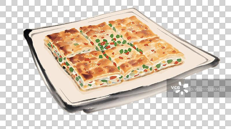 中国风国风水墨风上海特色小吃三鲜豆皮插画健康特色美食年俗美味二十四节气插画图片素材