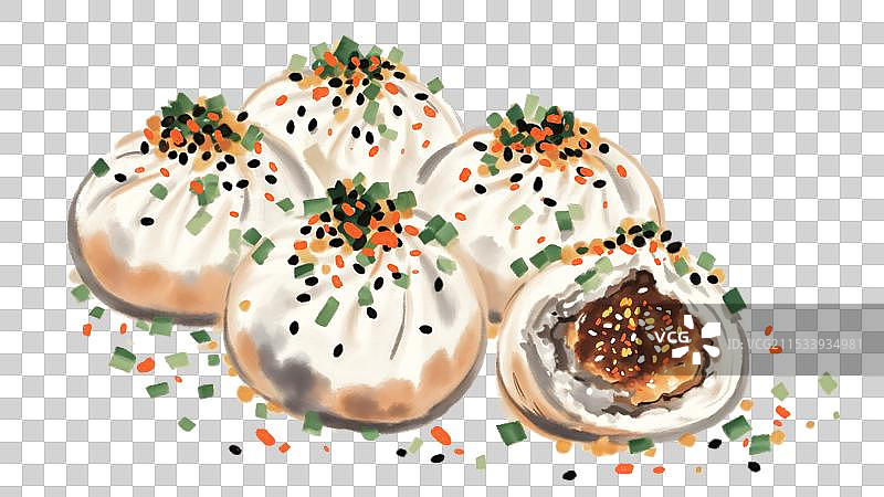 中国风国风水墨风上海特色小吃生煎包插画健康特色美食年俗美味二十四节气插画图片素材