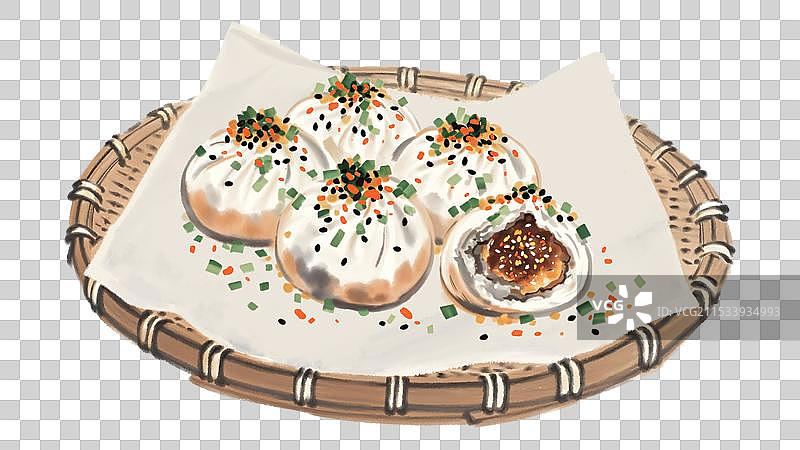 中国风国风水墨风上海特色小吃生煎包插画健康特色美食年俗美味二十四节气插画图片素材