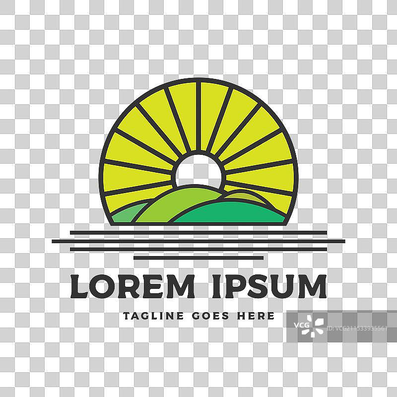 简单的日出与绿色草地花园农场图片素材