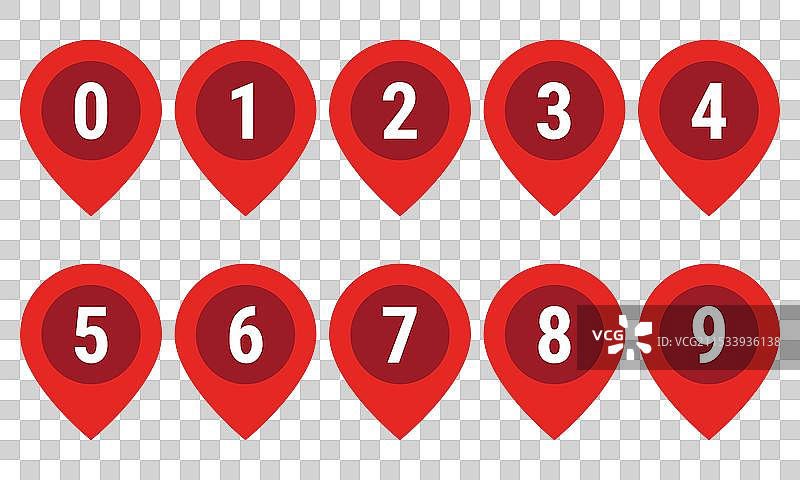 带有数字0到9的地点标记图片素材