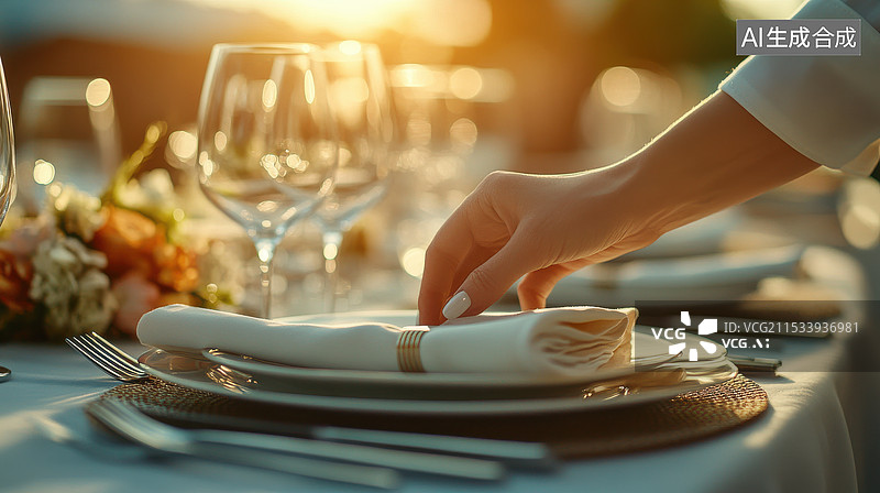 【AI数字艺术】餐桌摆放精致餐具布置图片素材