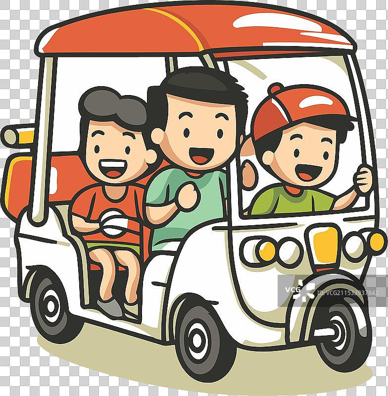 卡通图案的嘟嘟车出租车和司机图片素材