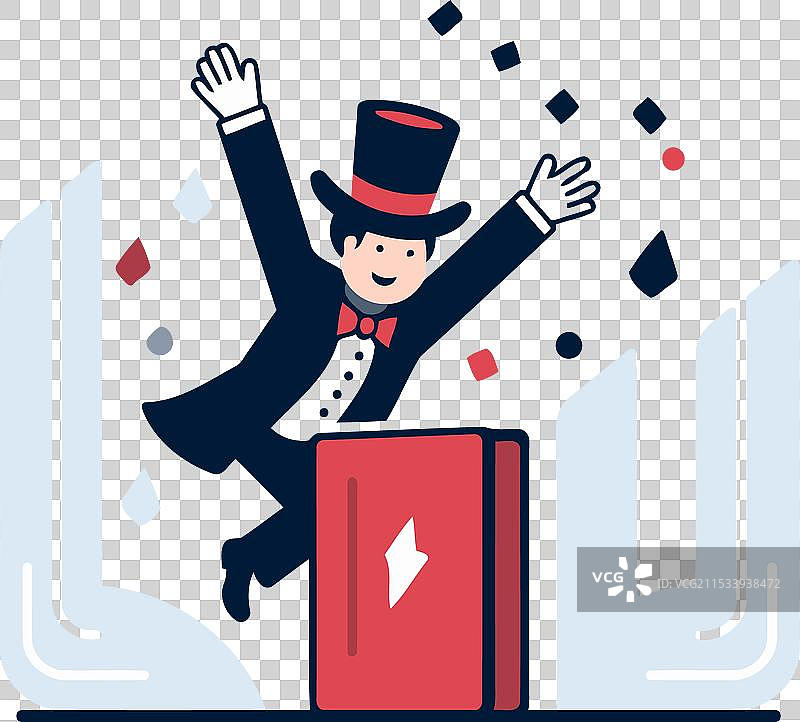 戴高帽的魔术师从讲台上跳下图片素材