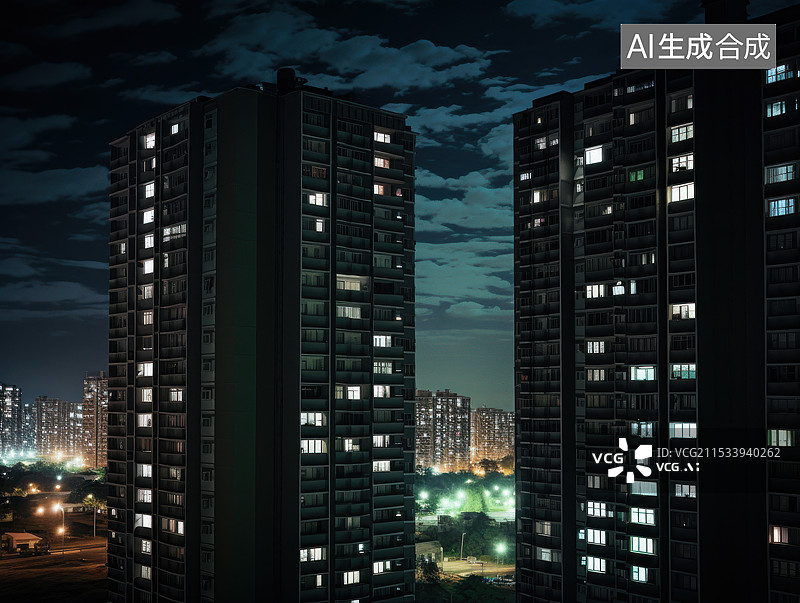 【AI数字艺术】夜幕下的高楼万家灯火图片素材