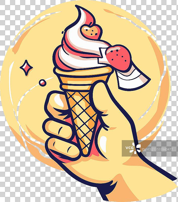 手握草莓冰淇淋蛋筒图片素材