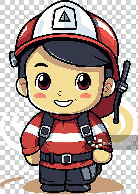 可爱的卡通消防员穿着制服和头盔图片素材