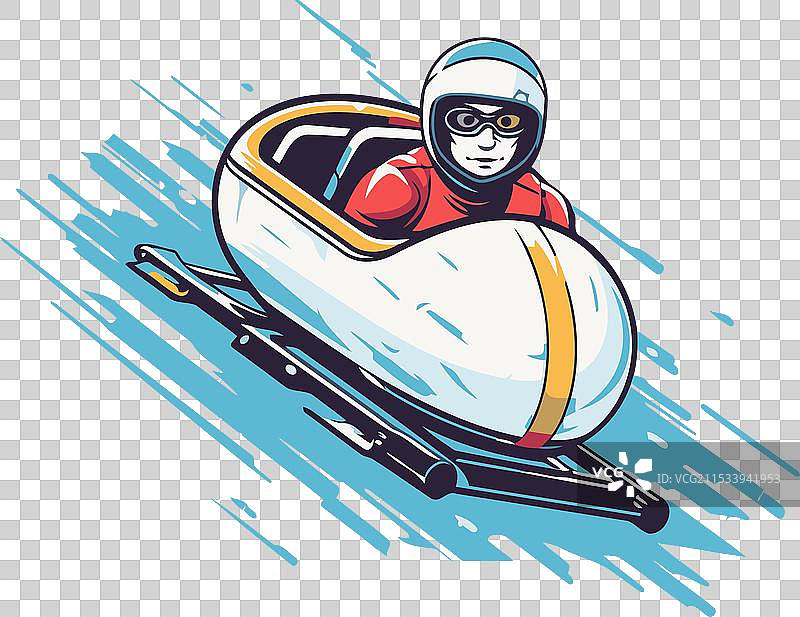 滑雪头盔和护目镜的卡通雪橇运动员图片素材