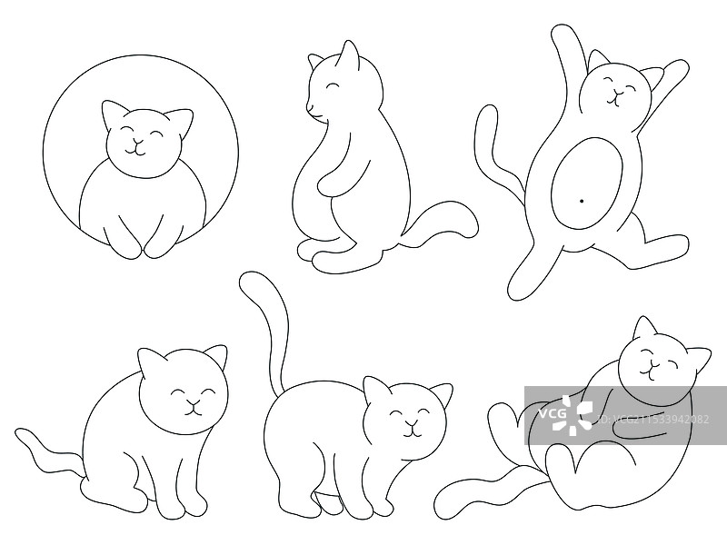 简约风格的可爱猫咪线条图案图片素材