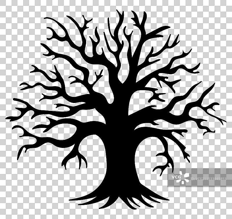 万圣节干树黑色剪影孤立在图片素材