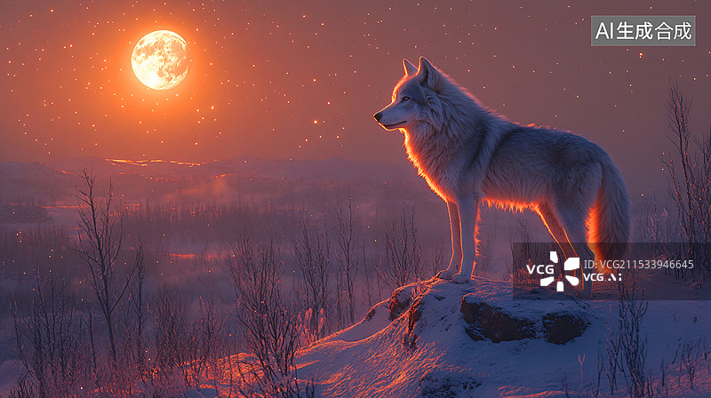 【AI数字艺术】月光下的狼，月亮，狼图片素材