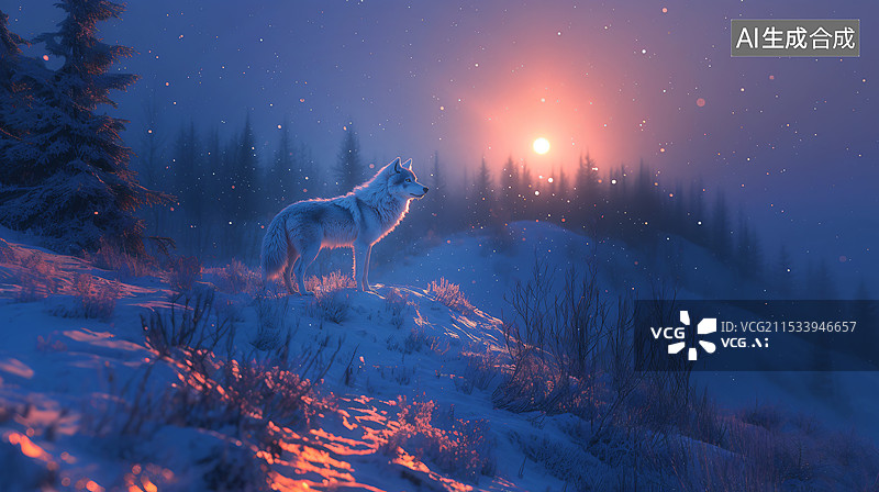 【AI数字艺术】月光下的狼，月亮，狼图片素材