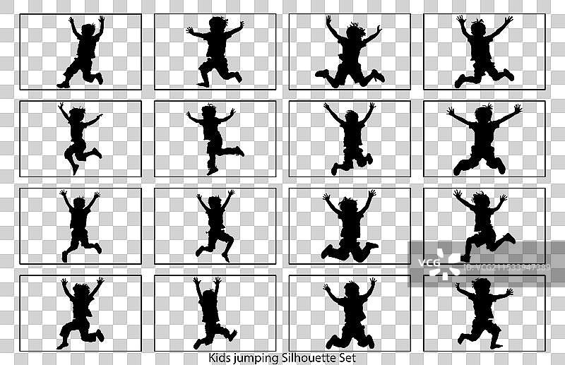 快乐男孩剪影，孩子们在跳跃图片素材