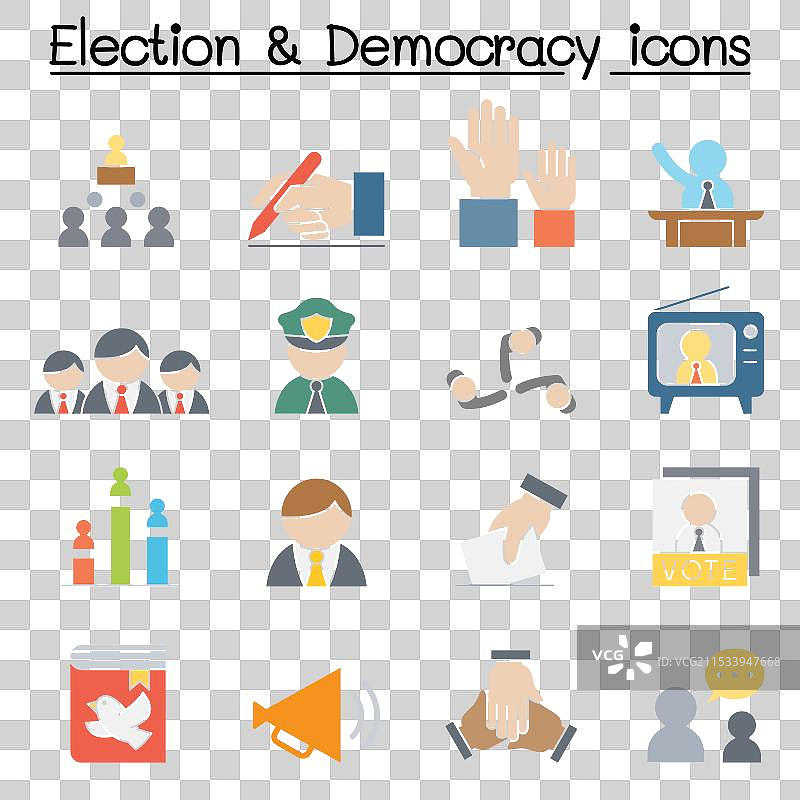选举民主图标集，扁平化色彩风格图片素材