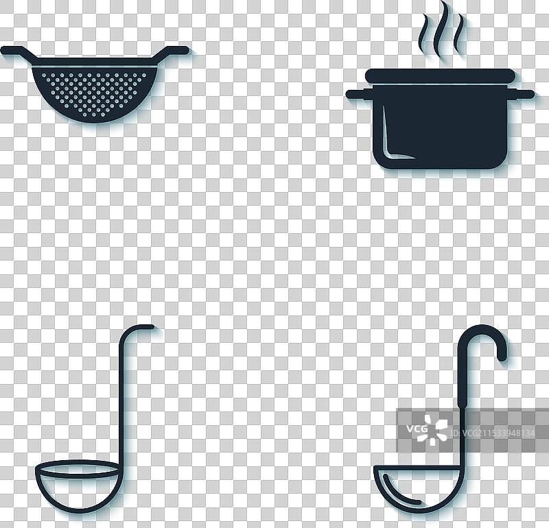 厨房漏网、汤勺和炊具图标图片素材