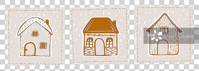 奇幻的雪地小屋门图标集图片素材