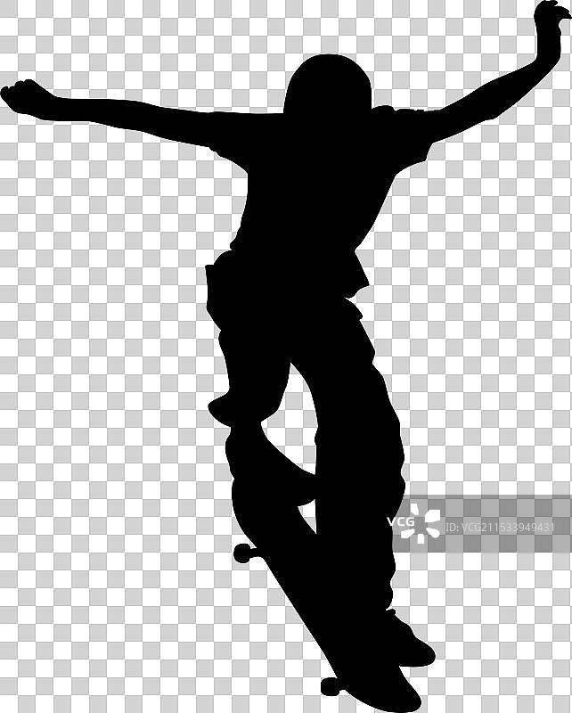 白色背景上的滑板男士剪影图片素材