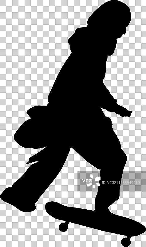 白色背景上的女孩滑板剪影图片素材