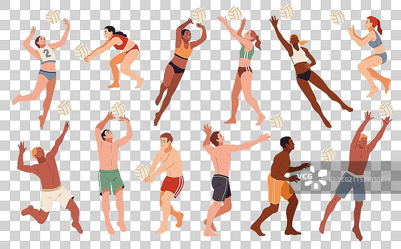 夏季沙滩排球运动员与球图片素材