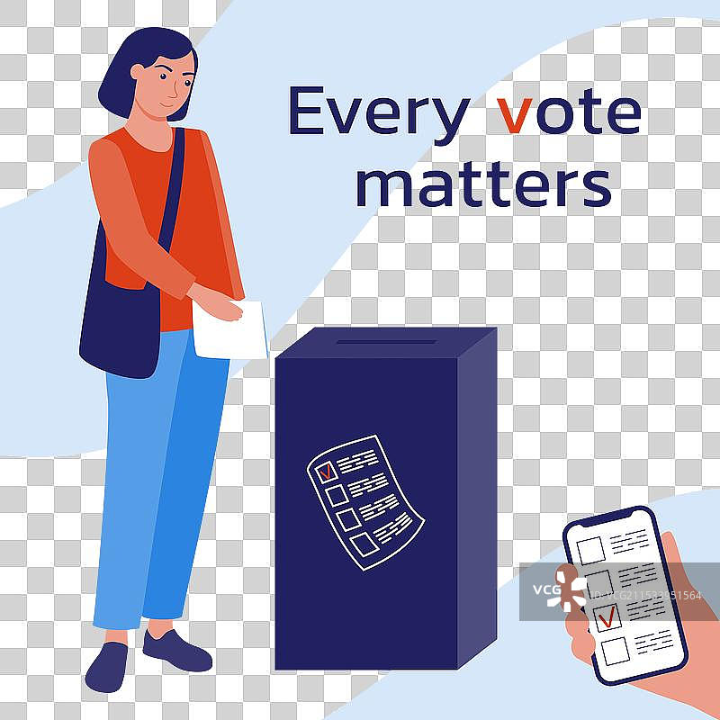 女孩将选票投进投票箱。图片素材