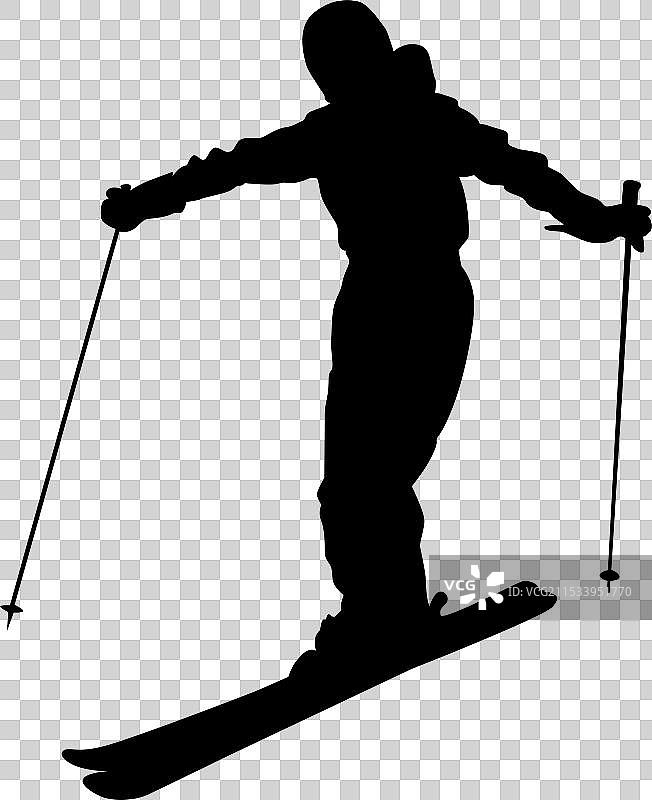 白色背景上的滑雪板男子剪影图片素材