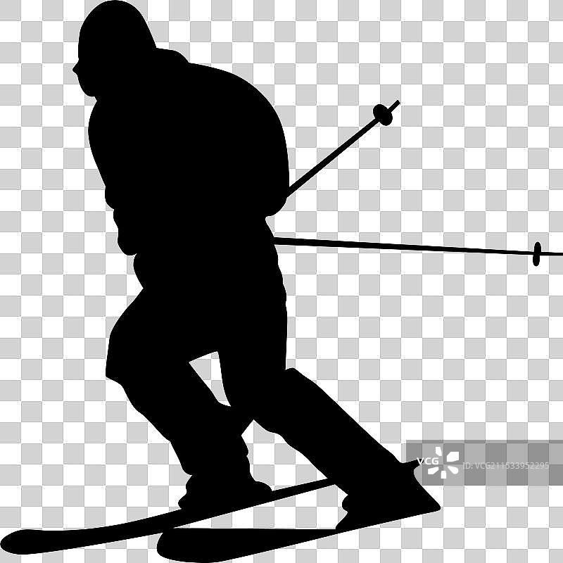 白色背景上的滑雪板男子剪影图片素材