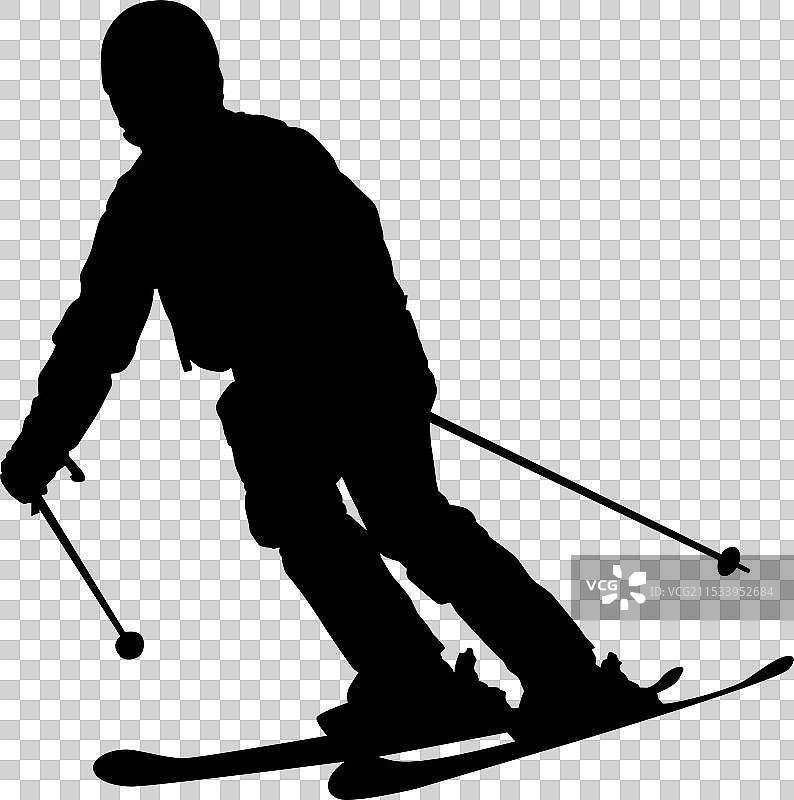 白色背景上的滑雪板男子剪影图片素材