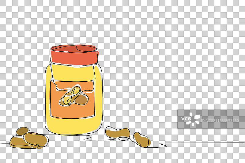单一连续线条绘制的花生酱罐图片素材