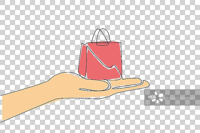 一行单线条绘制的纸袋被放置在上面图片素材