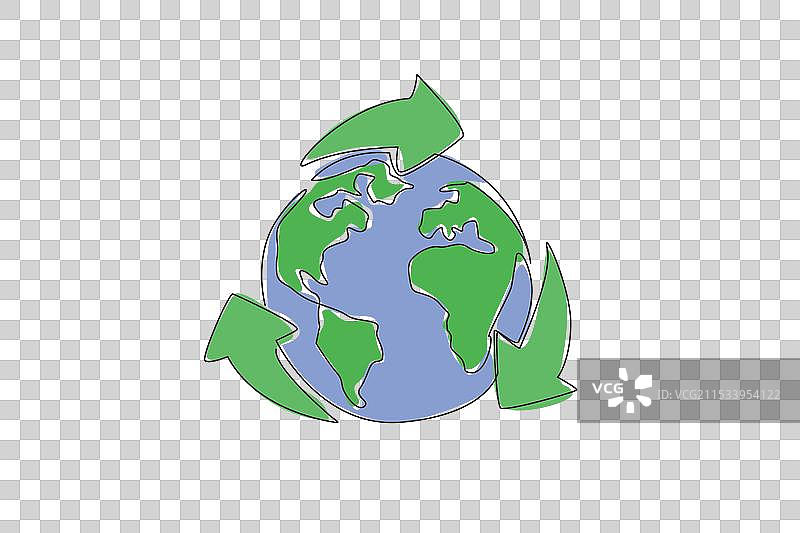 单一连续线条绘制的地球被包围图片素材