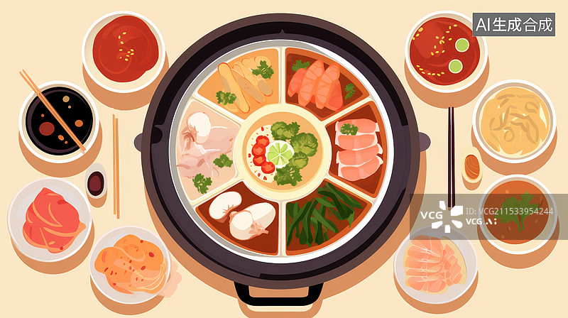 【AI数字艺术】美味丰盛的火锅盛宴家庭聚餐图片素材