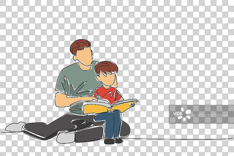 男孩坐着的单一连续线条画图片素材