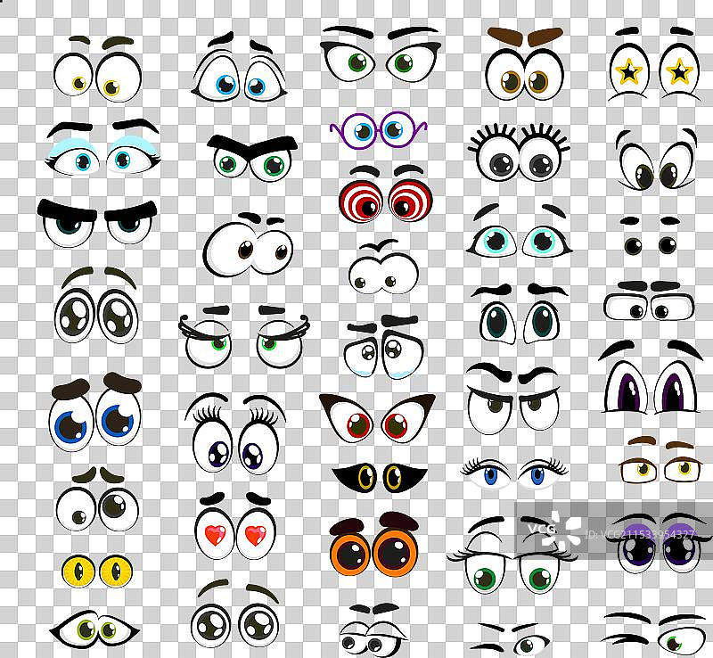 卡通漫画风格的面部表情符号或表情图标的眼睛图片素材